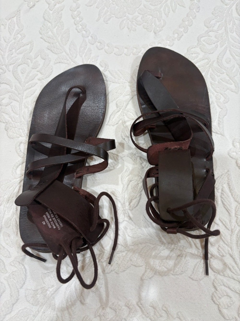 Free People Dark Brown Strappy Leather Lace-Up Sandals